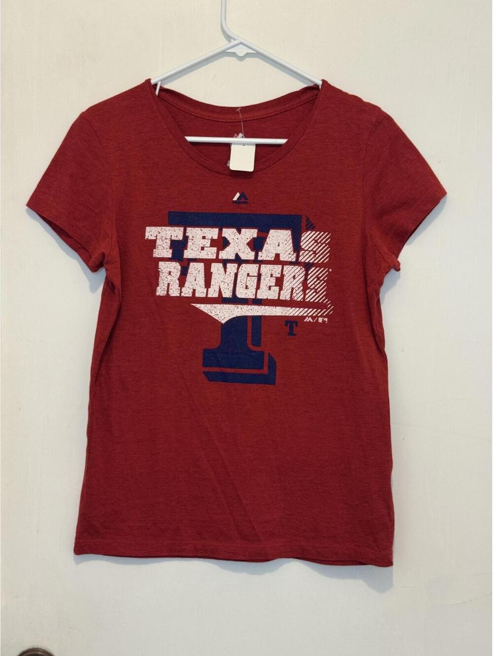 Women's Majestic Texas Rangers Red Graphic T-Shirt Size Large